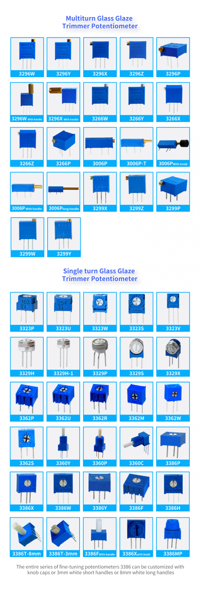 3323 Серия Одноразовый поворот Металлическая стеклянная глазурь Тример Потенциометр 3323s 6